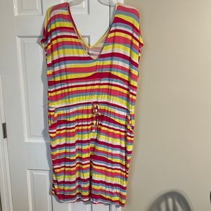 Torrid Pink, Yellow, light blue, and white stripe drawstring dress size 3